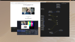 PipeWire camera handling with OBS Studio, Firefox and Helvum.